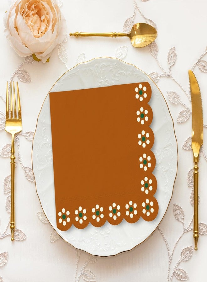 Whaline 50 Pcs Cielito Lindo Party Paper Napkins Platos De Barro Mexicanos Scalloped Disposable Napkins Mexico Fiesta Terracotta Clay Pottery Luncheon Dinner Napkin for Baby Shower Wedding - Image 5